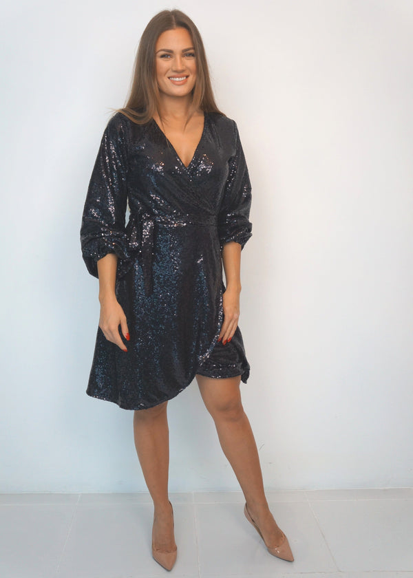 The Sparkle Wrap Dress - Black Sparkle dubai outfit dress brunch fashion mums