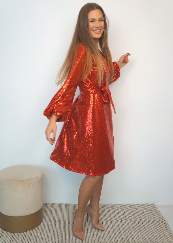 The Sparkle Wrap Dress - Red Sparkle dubai outfit dress brunch fashion mums