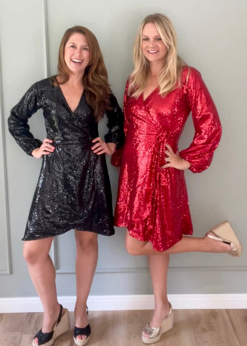 The Sparkle Wrap Dress - Red Sparkle dubai outfit dress brunch fashion mums