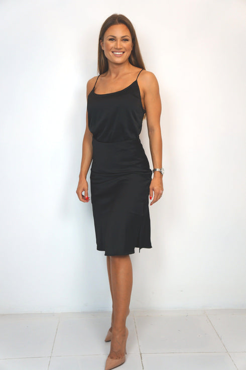 The Stephanie Skirt - Midnight Black Satin dubai outfit dress brunch fashion mums