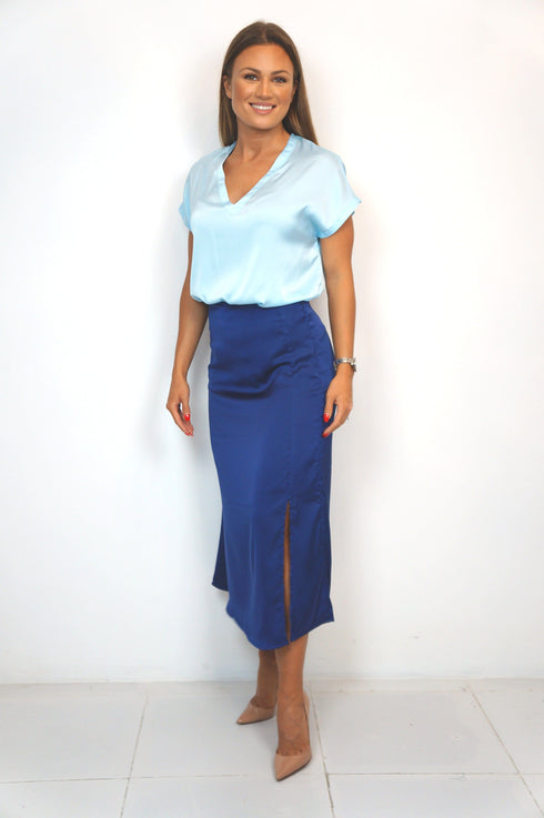 The Stephanie Skirt - Perfect Navy Satin dubai outfit dress brunch fashion mums