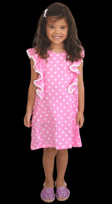 Top The Little Fifi Ruffle Dress - Baby Pink White Polka Dots dubai outfit dress brunch fashion mums
