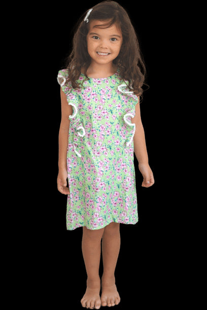 Top The Little Fifi Ruffle Dress - Green Pink Floral dubai outfit dress brunch fashion mums