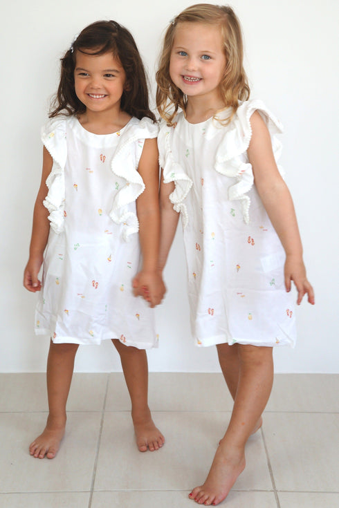 Top The Little Fifi Ruffle Dress - Mini White Beach dubai outfit dress brunch fashion mums
